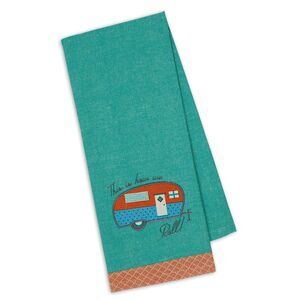 Teal Embroidered This Is How We Roll Retro Camping Kitchen Towel